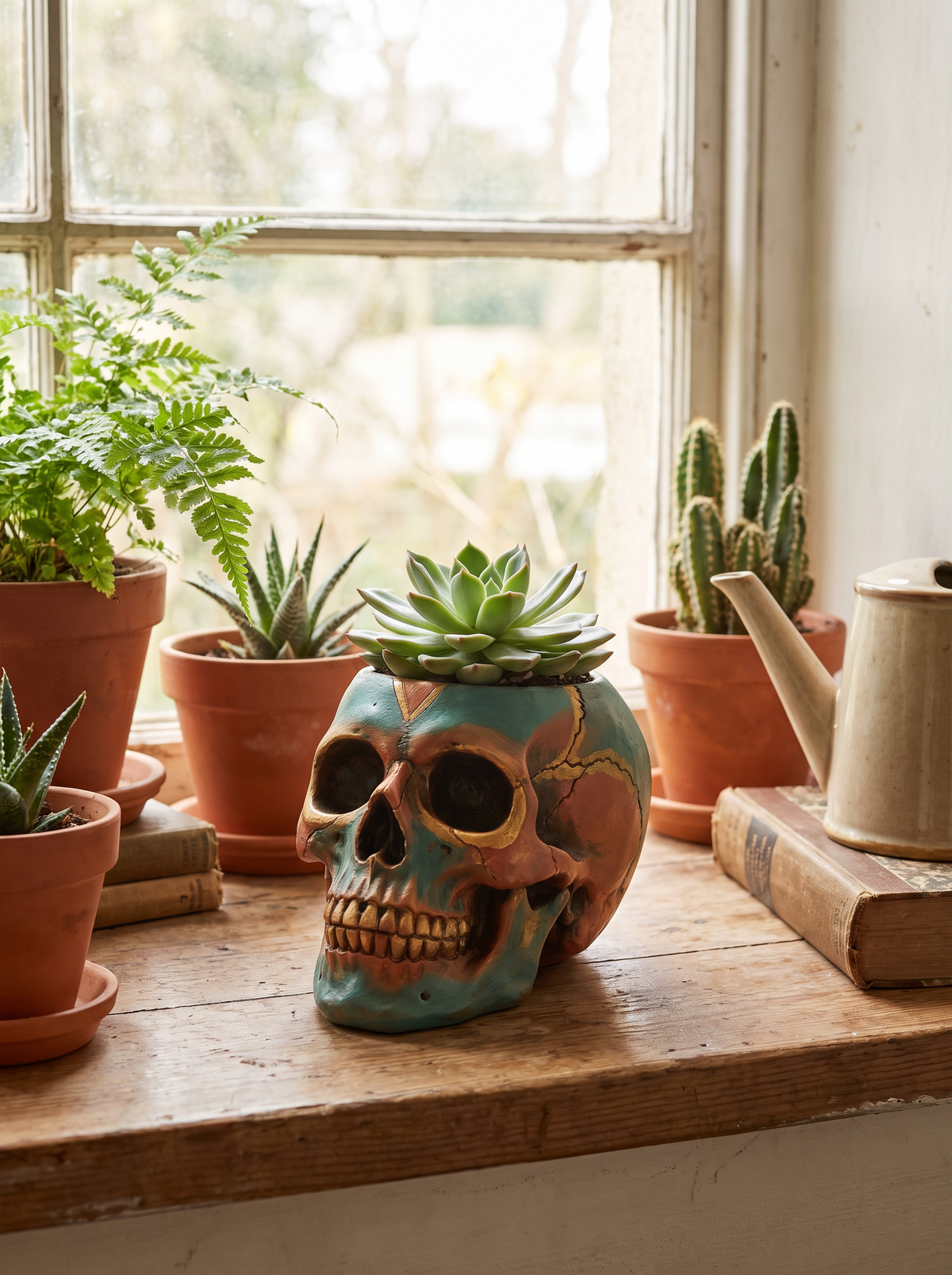 Resin Skull Planter lifestyle photo